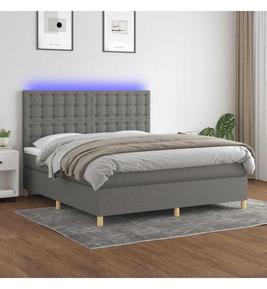 Boxspringbett mit Matratze & LED Dunkelgrau 180x200 cm Stoff