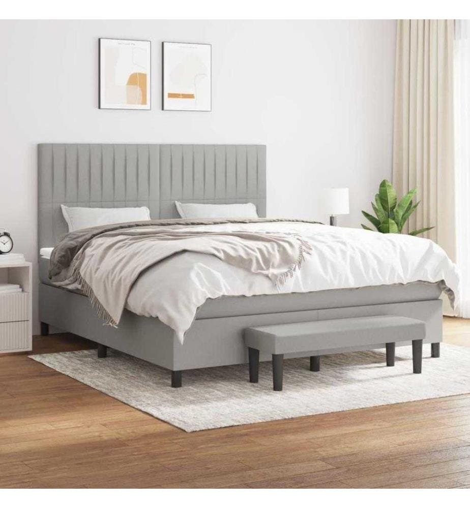 Boxspringbett mit Matratze Hellgrau 180x200 cm Stoff