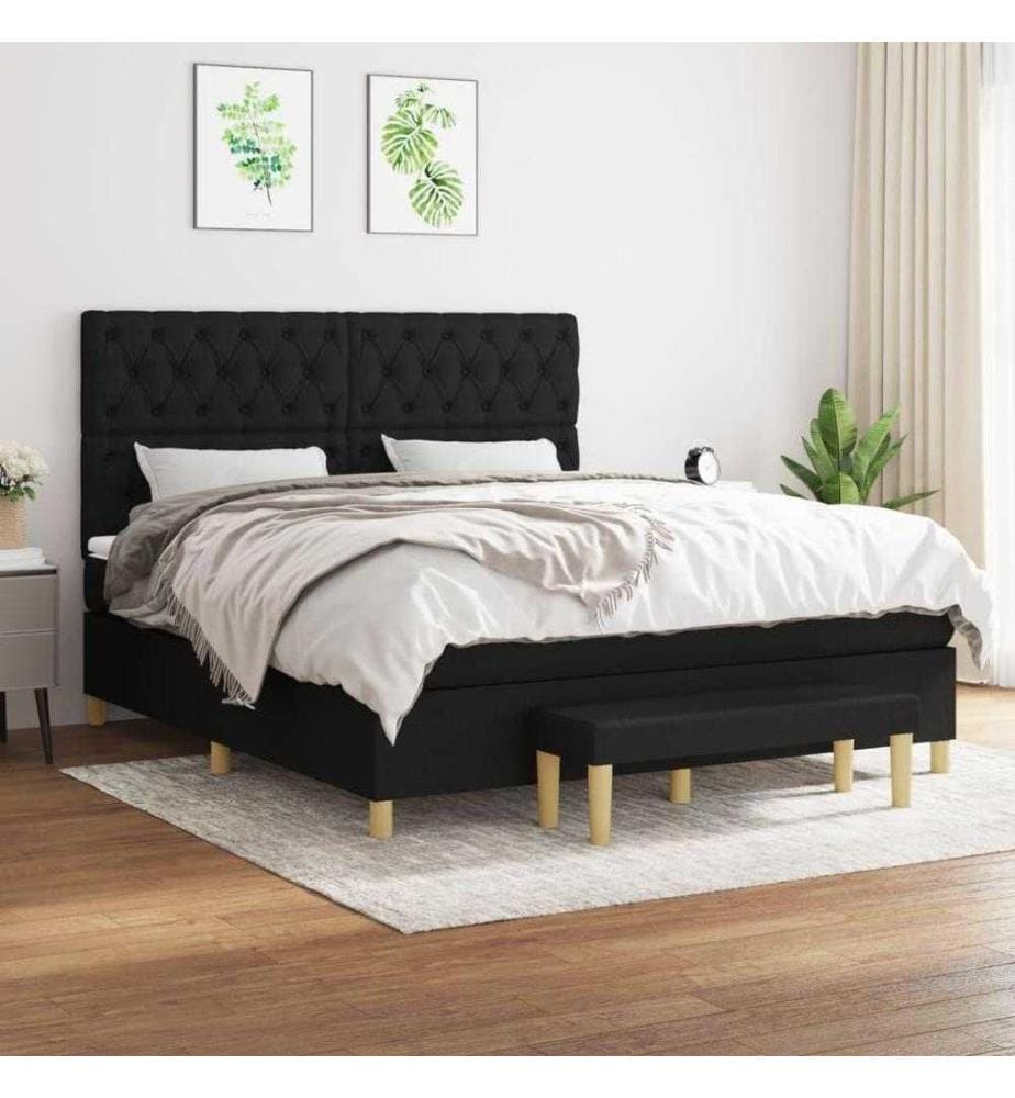 Boxspringbett mit Matratze Schwarz 160x200 cm Stoff