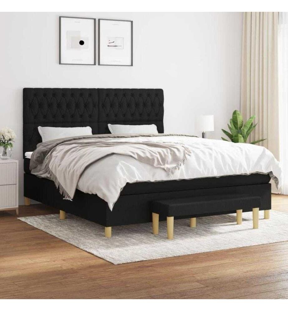 Boxspringbett mit Matratze Schwarz 180x200 cm Stoff