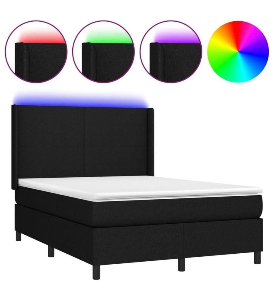 Boxspringbett mit Matratze & LED Schwarz 140x190 cm Stoff