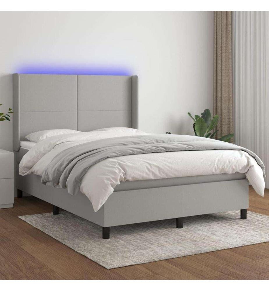 Boxspringbett mit Matratze & LED Hellgrau 140x200 cm Stoff