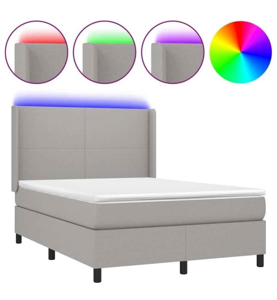 Boxspringbett mit Matratze & LED Hellgrau 140x200 cm Stoff