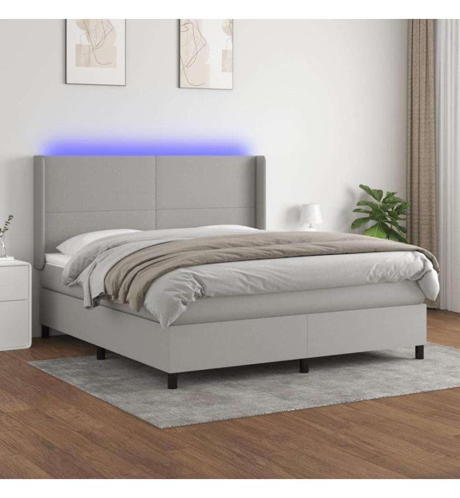 Boxspringbett mit Matratze & LED Hellgrau 160x200 cm Stoff