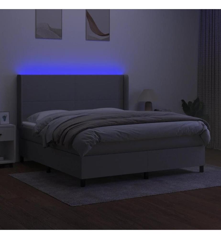 Boxspringbett mit Matratze & LED Hellgrau 160x200 cm Stoff