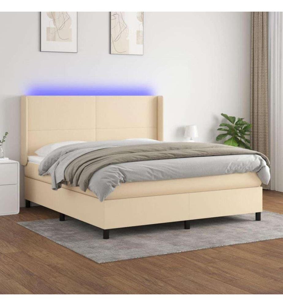 Boxspringbett mit Matratze & LED Creme 160x200 cm Stoff