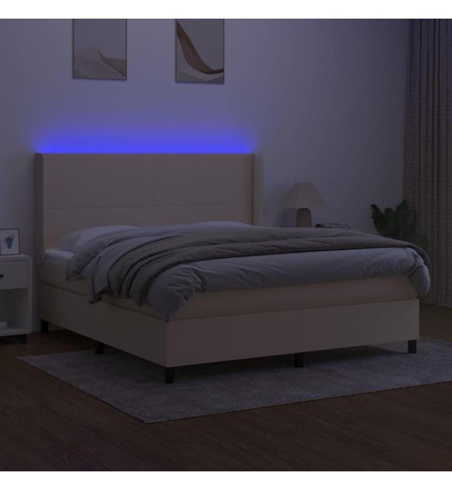 Boxspringbett mit Matratze & LED Creme 160x200 cm Stoff