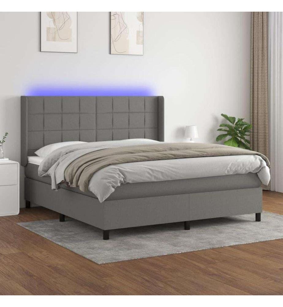 Boxspringbett mit Matratze & LED Dunkelgrau 160x200 cm Stoff