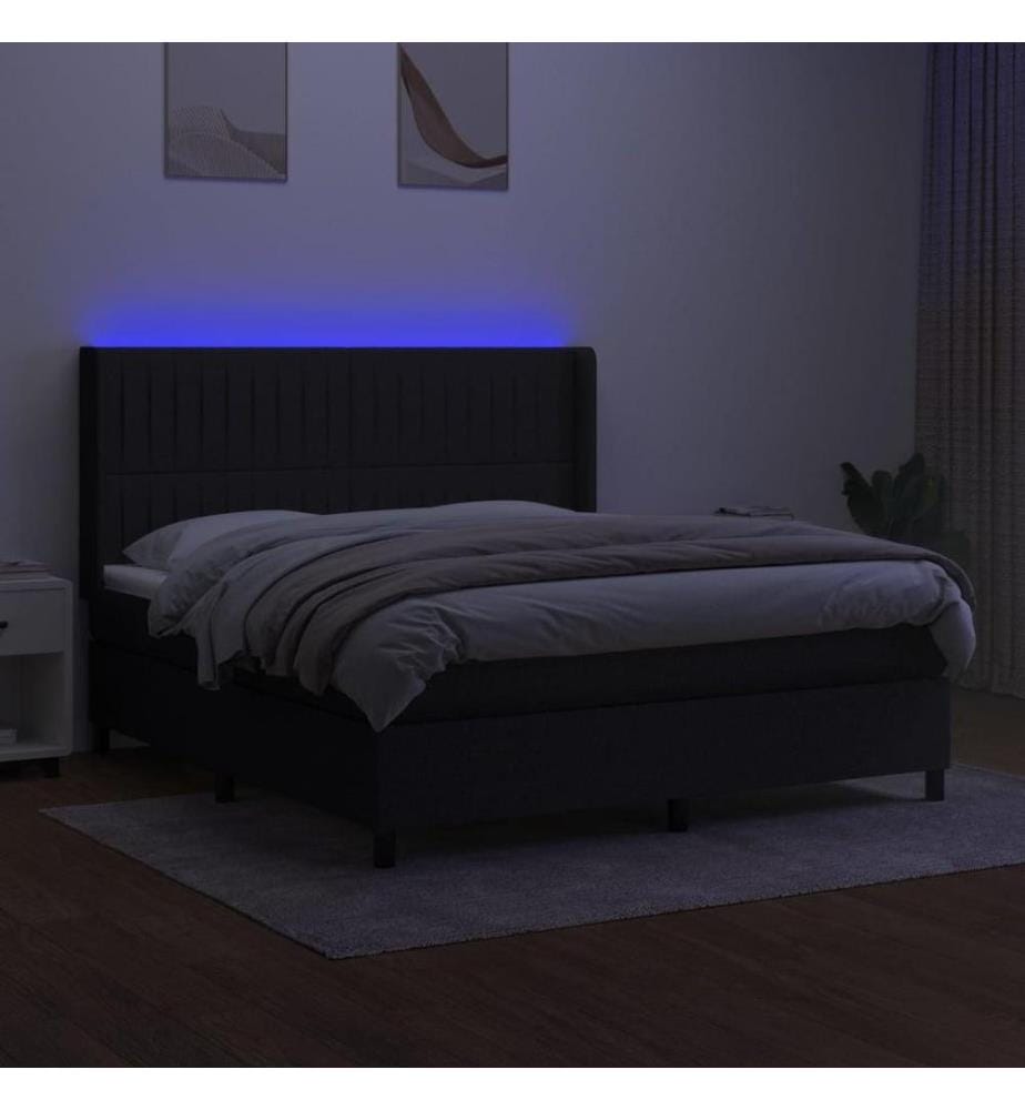 Boxspringbett mit Matratze & LED Schwarz 180x200 cm Stoff