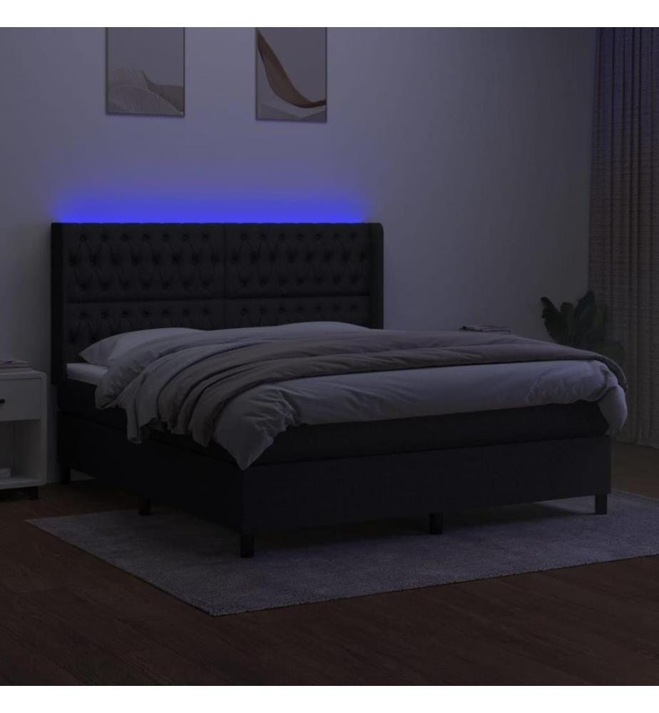 Boxspringbett mit Matratze & LED Schwarz 180x200 cm Stoff