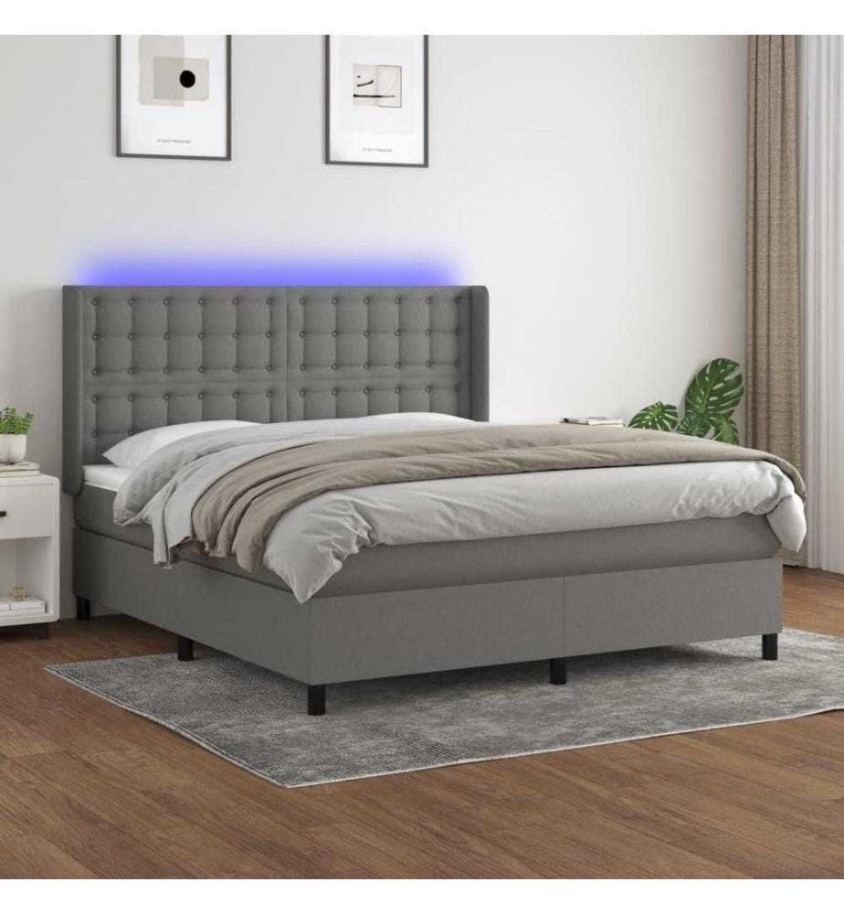 Boxspringbett mit Matratze & LED Dunkelgrau 180x200 cm Stoff