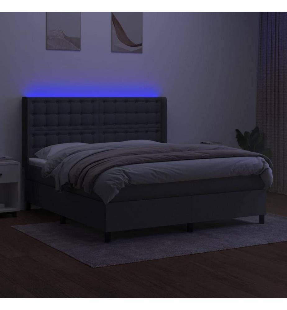 Boxspringbett mit Matratze & LED Dunkelgrau 180x200 cm Stoff