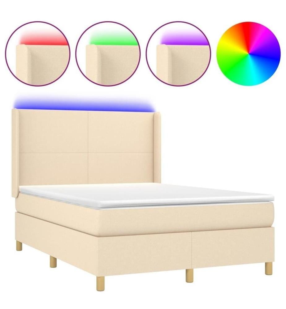 Boxspringbett mit Matratze & LED Creme 140x200 cm Stoff