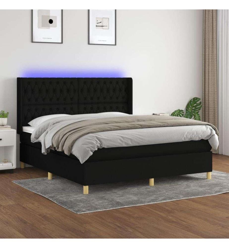 Boxspringbett mit Matratze & LED Schwarz 160x200 cm Stoff