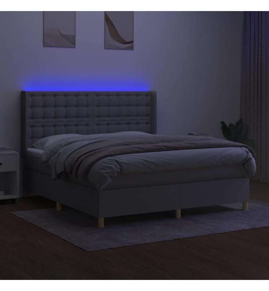Boxspringbett mit Matratze & LED Hellgrau 180x200 cm Stoff