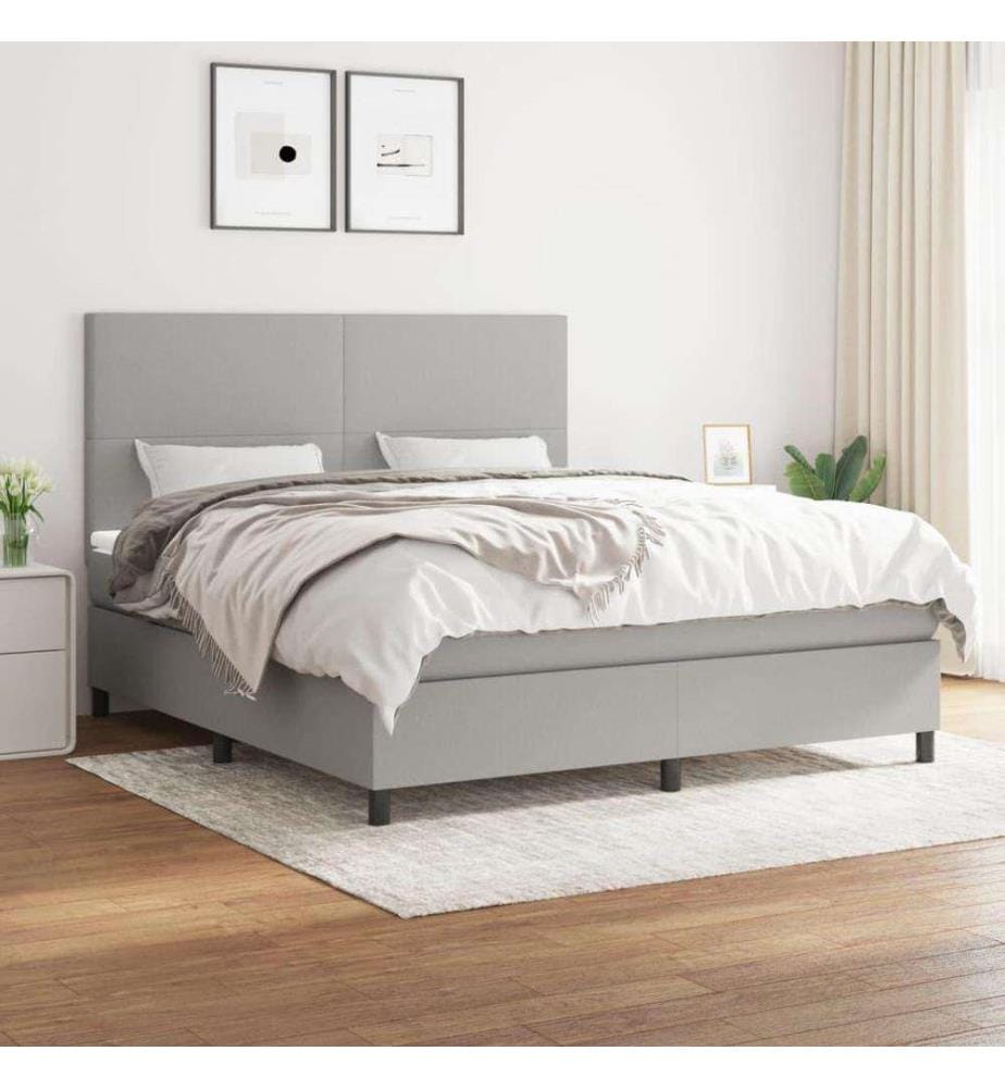 Boxspringbett mit Matratze Hellgrau 160x200 cm Stoff