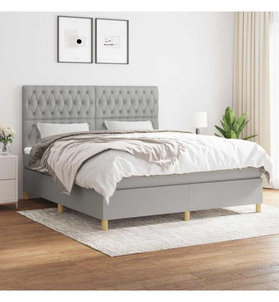 Boxspringbett mit Matratze Hellgrau 180x200 cm Stoff