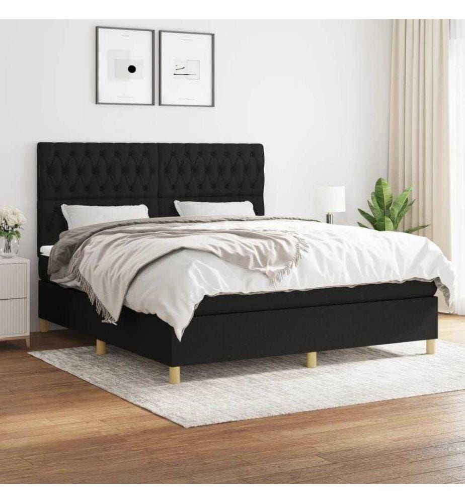 Boxspringbett mit Matratze Schwarz 180x200 cm Stoff