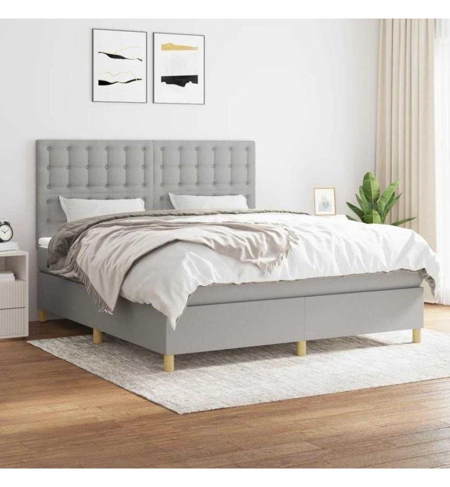 Boxspringbett mit Matratze Hellgrau 180x200 cm Stoff