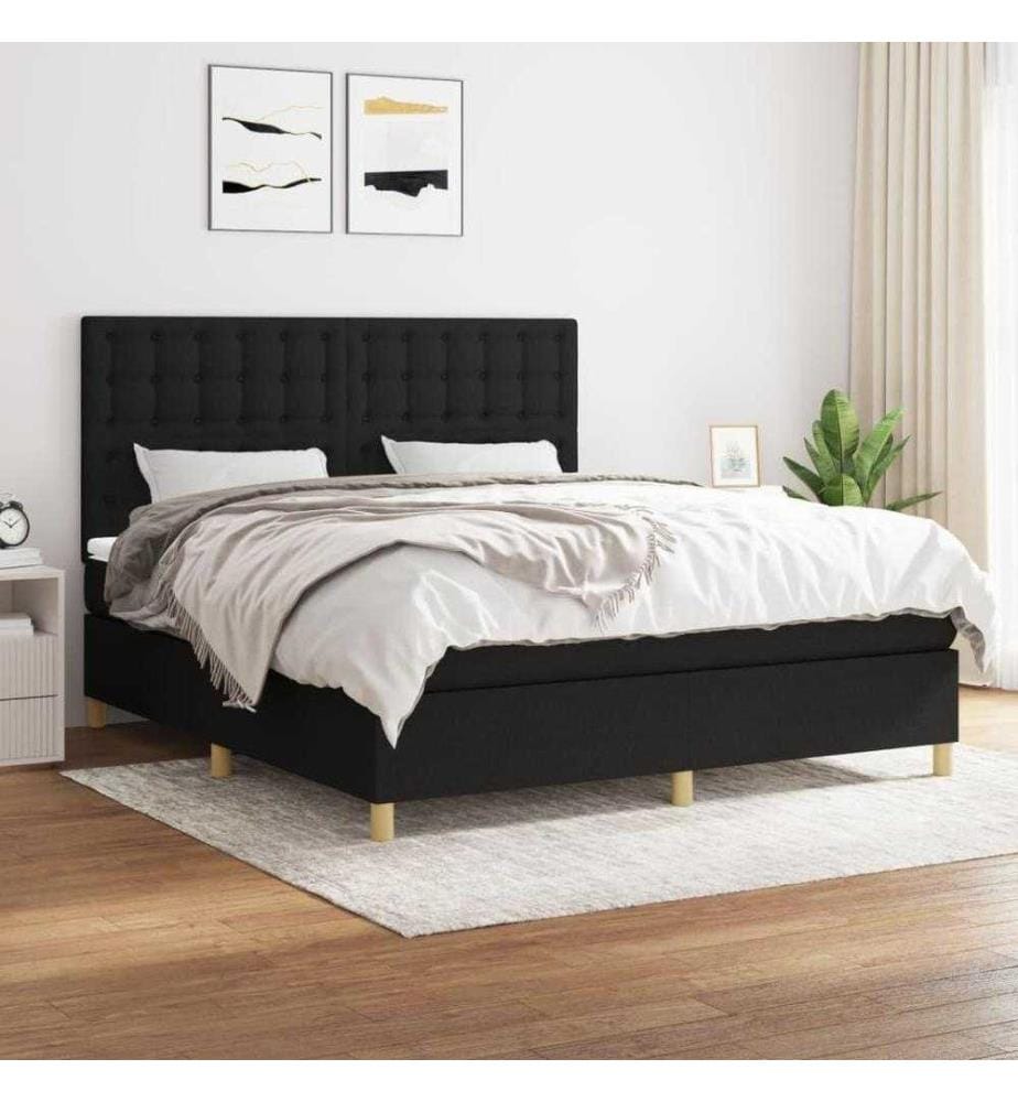 Boxspringbett mit Matratze Schwarz 180x200 cm Stoff