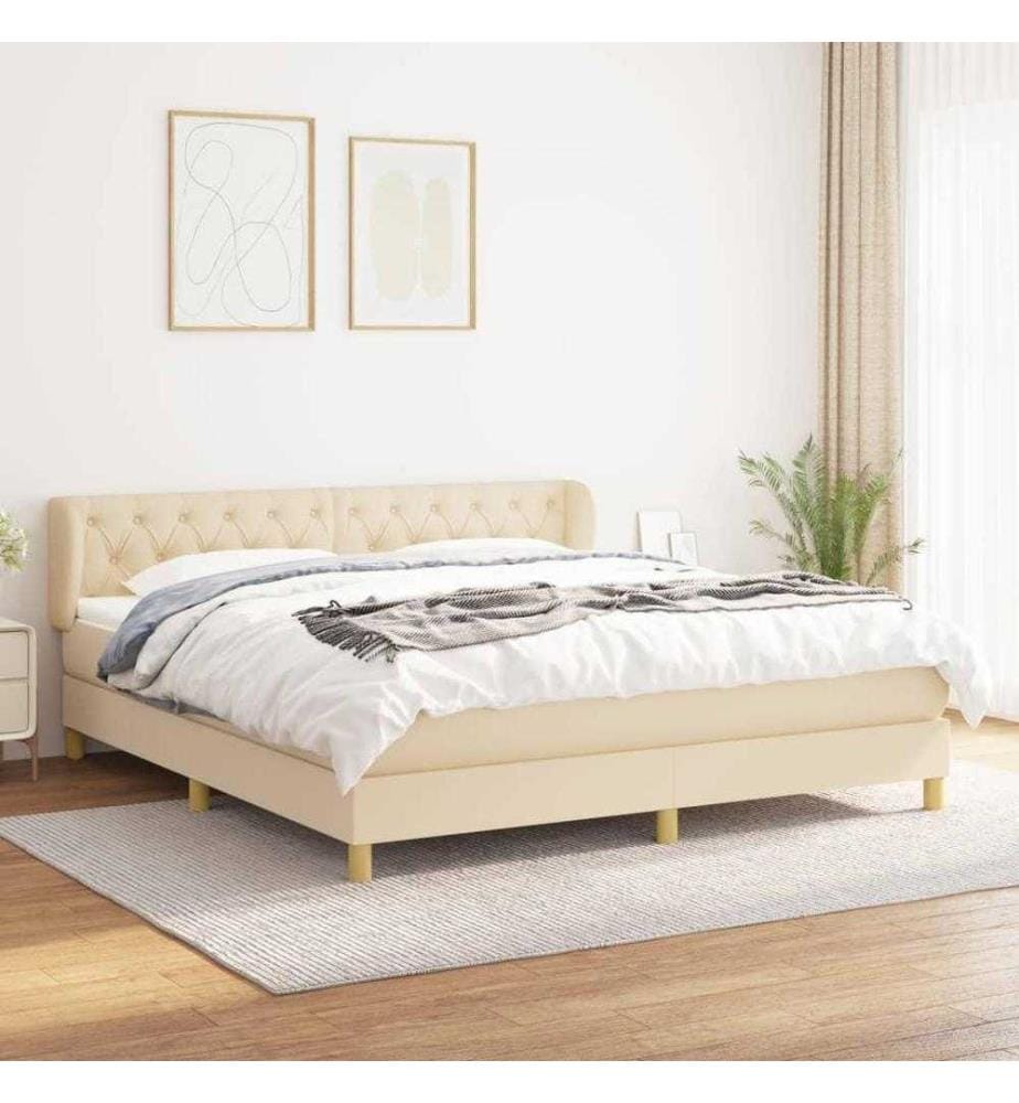 Boxspringbett mit Matratze Creme 160x200 cm Stoff