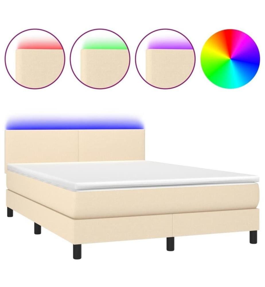 Boxspringbett mit Matratze & LED Creme 140x200 cm Stoff