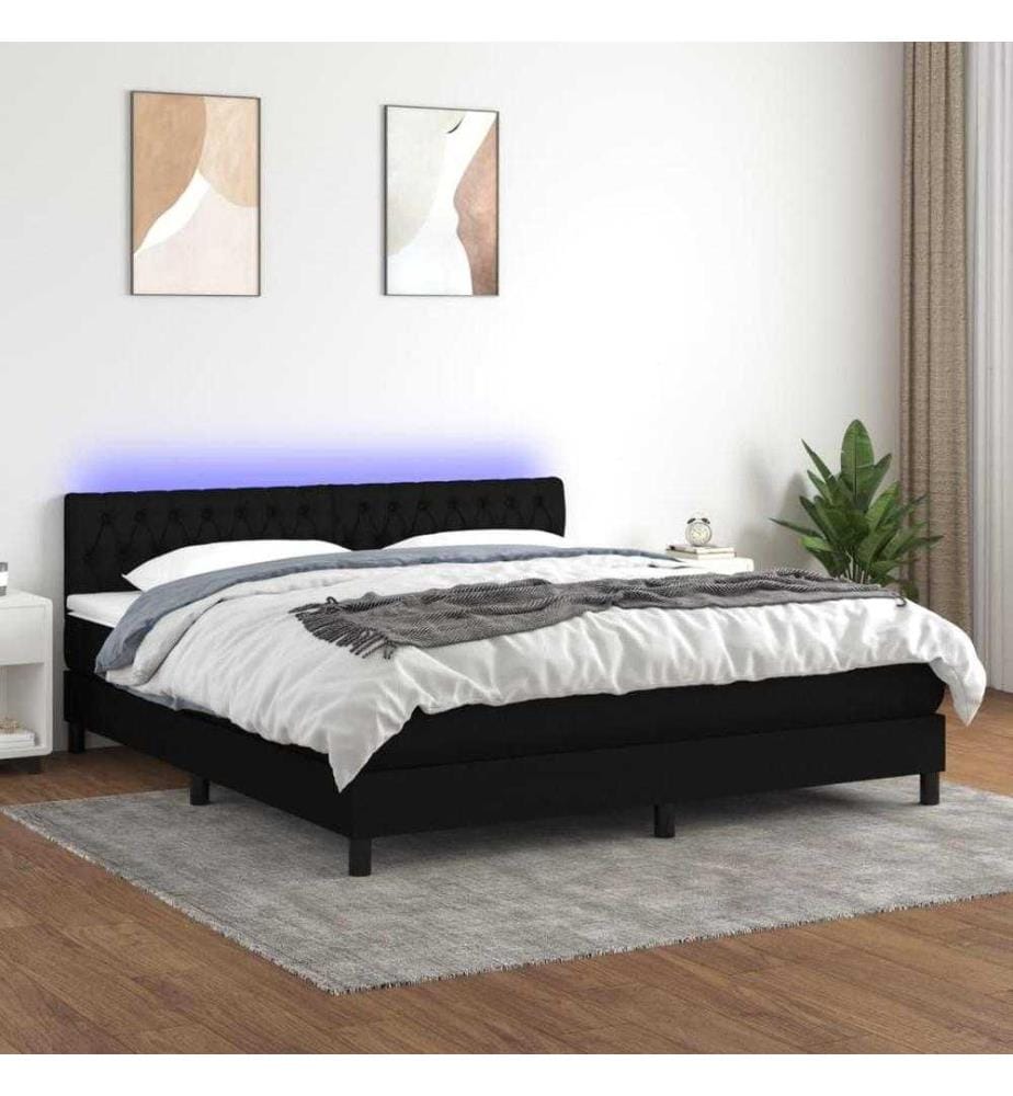 Boxspringbett mit Matratze & LED Schwarz 180x200 cm Stoff