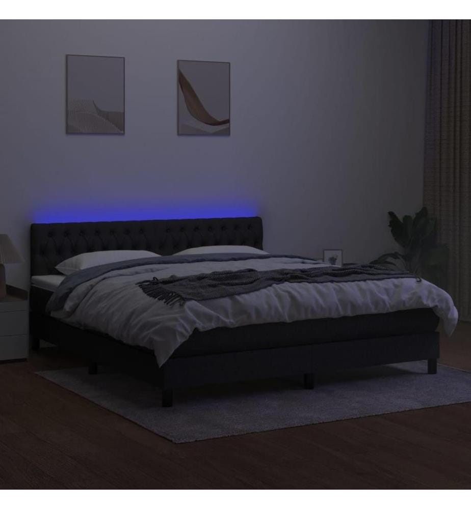 Boxspringbett mit Matratze & LED Schwarz 180x200 cm Stoff