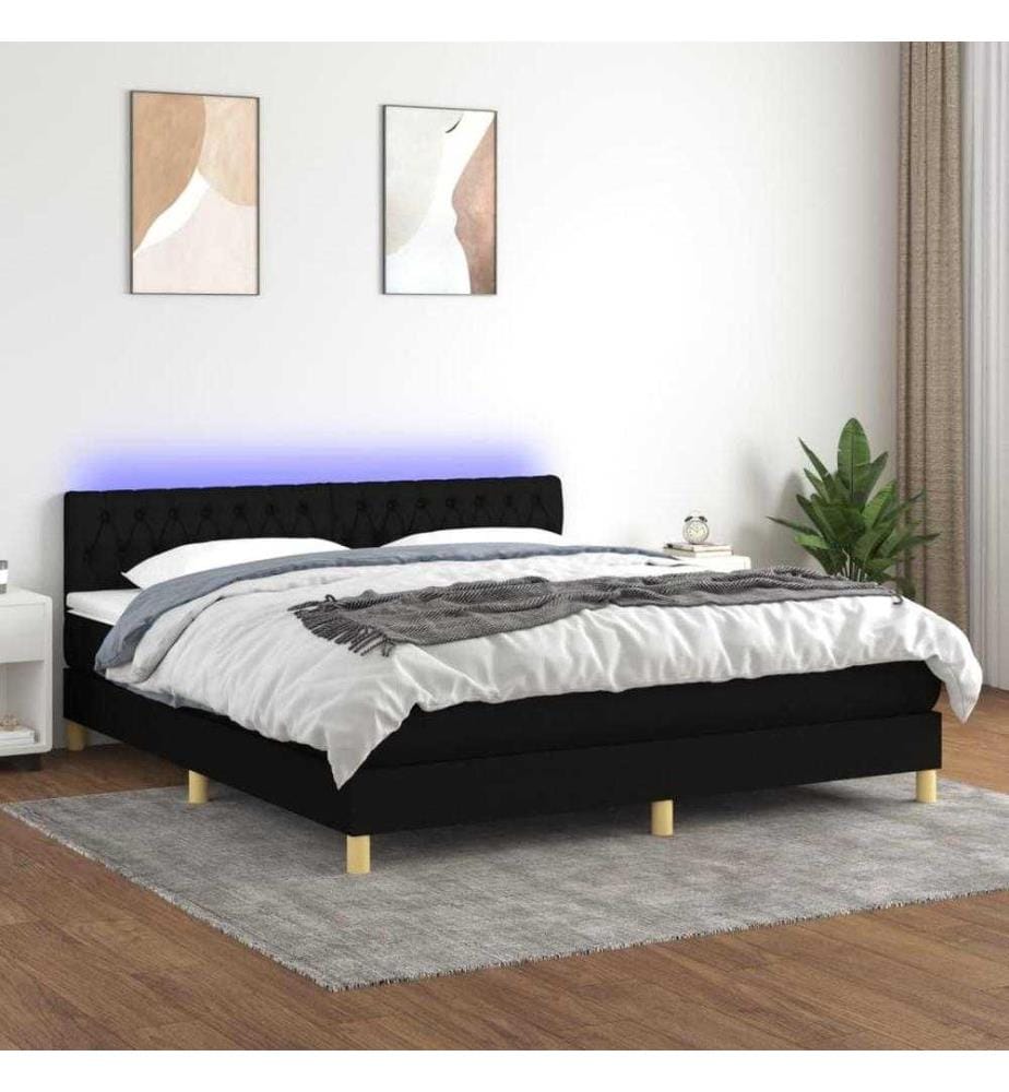 Sommier tapissier avec matelas et LED Noir 160x200 cm Tissu