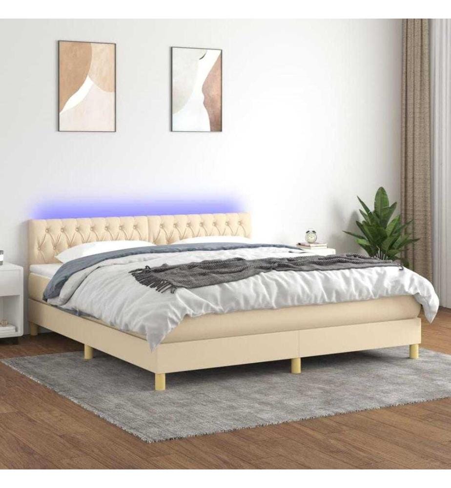 Boxspringbett mit Matratze & LED Creme 160x200 cm Stoff
