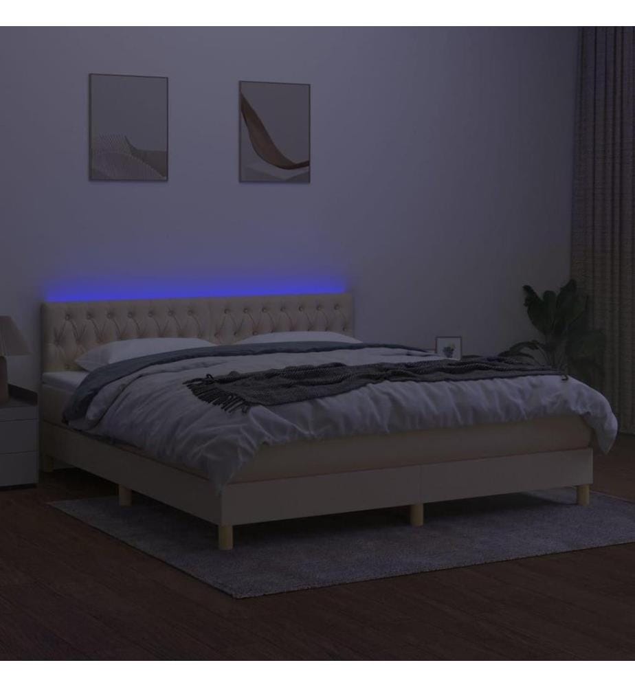 Boxspringbett mit Matratze & LED Creme 160x200 cm Stoff