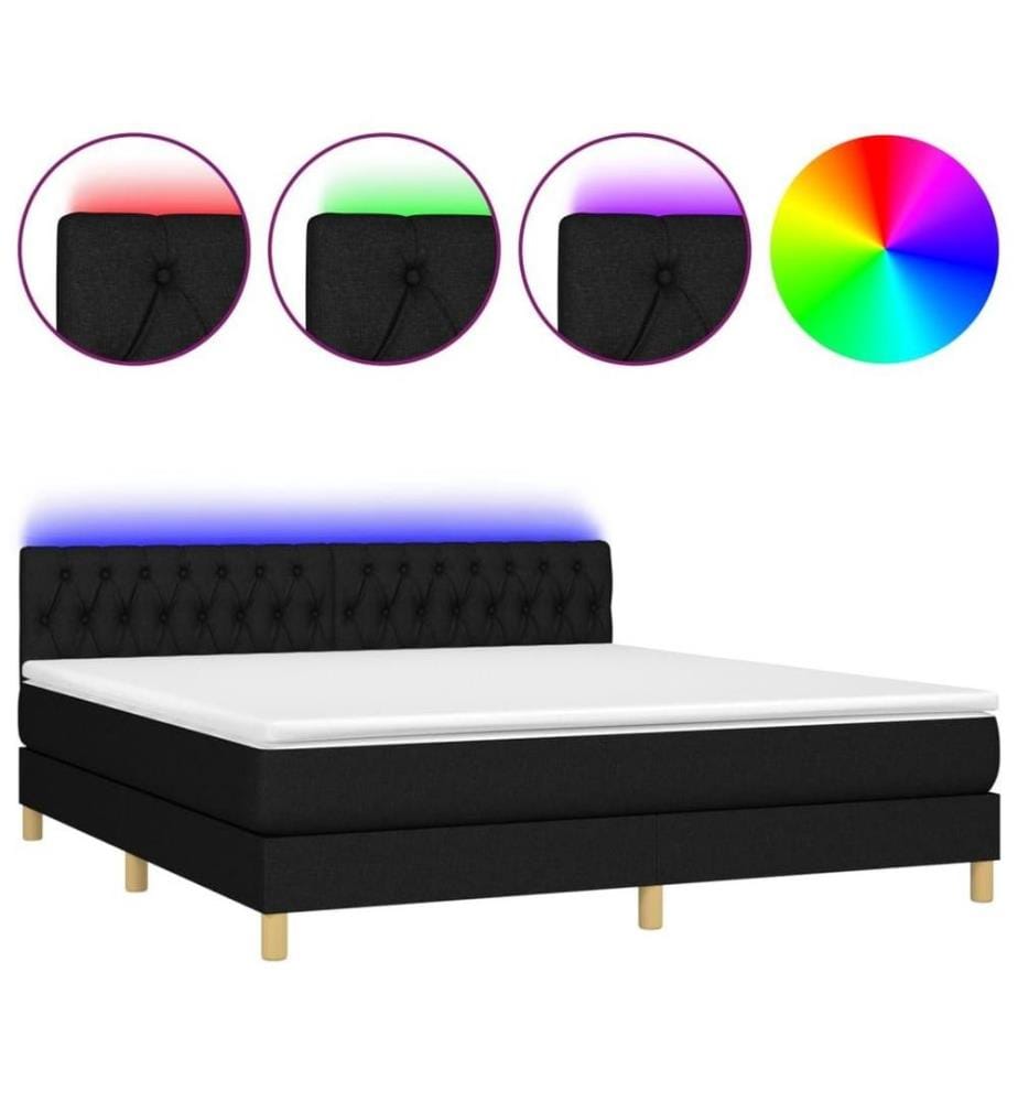 Boxspringbett mit Matratze & LED Schwarz 180x200 cm Stoff