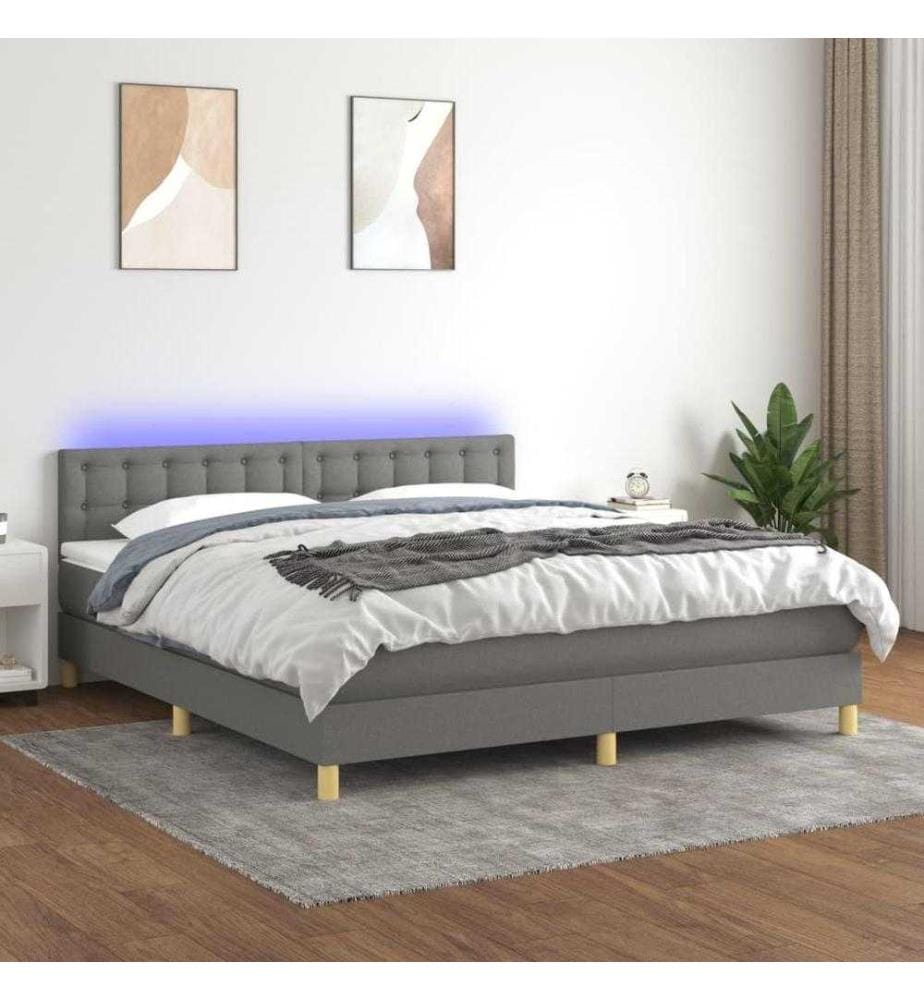 Boxspringbett mit Matratze & LED Dunkelgrau 180x200 cm Stoff