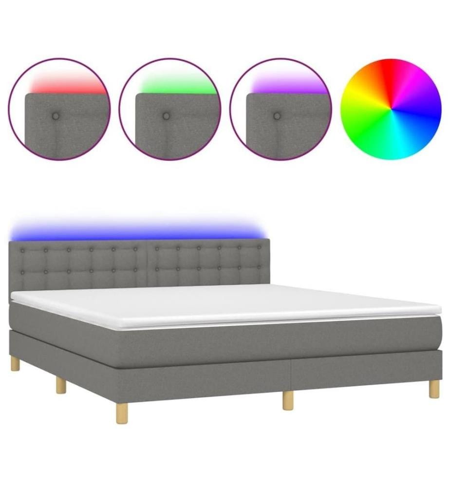 Boxspringbett mit Matratze & LED Dunkelgrau 180x200 cm Stoff