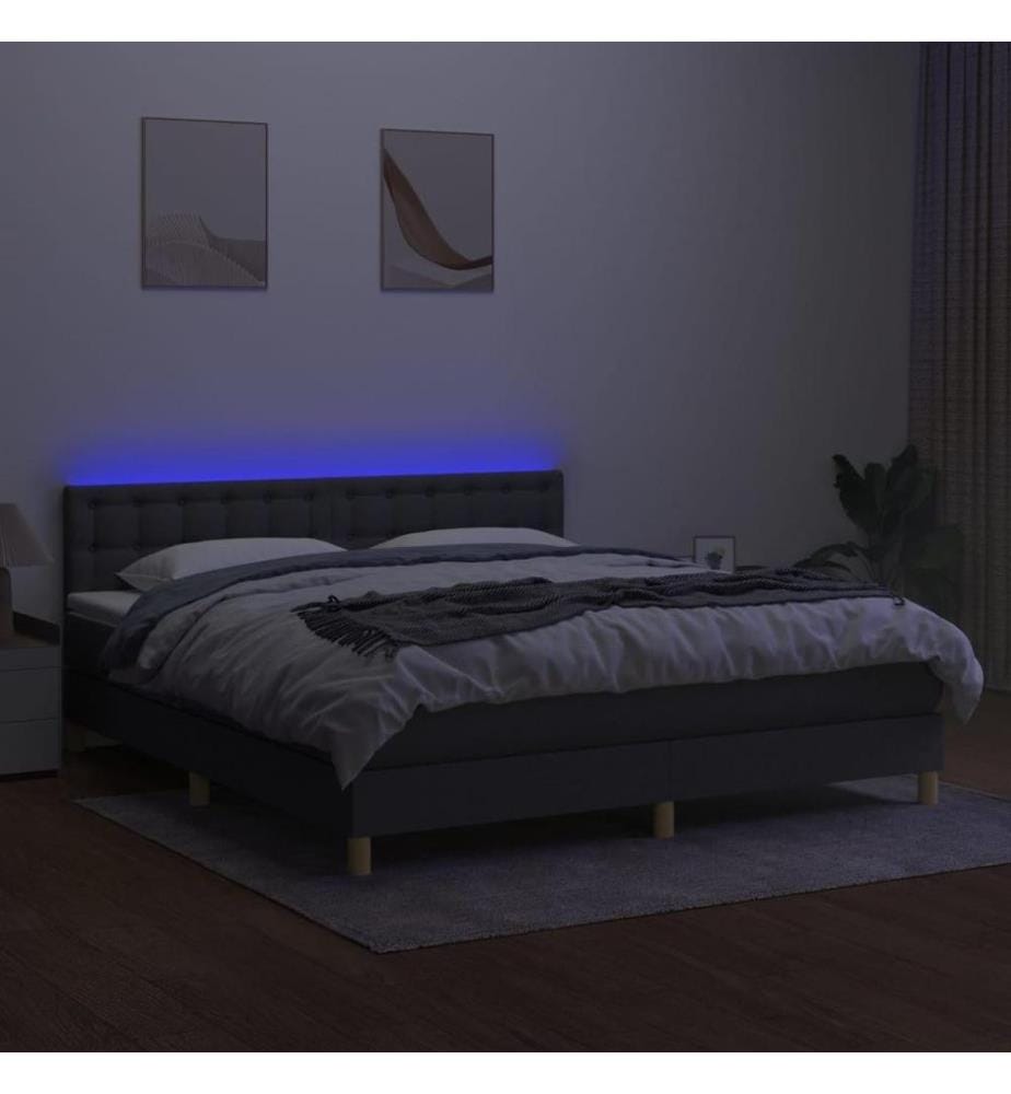 Boxspringbett mit Matratze & LED Dunkelgrau 180x200 cm Stoff