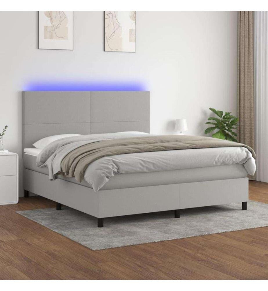 Boxspringbett mit Matratze & LED Hellgrau 180x200 cm Stoff