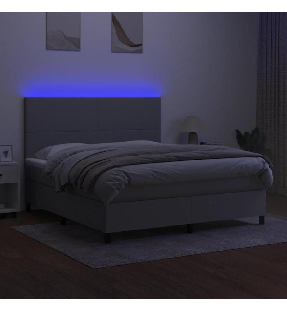 Boxspringbett mit Matratze & LED Hellgrau 180x200 cm Stoff
