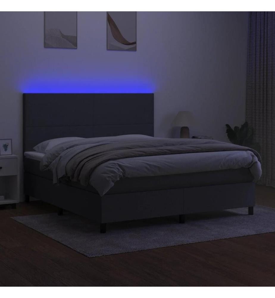 Boxspringbett mit Matratze & LED Dunkelgrau 180x200 cm Stoff