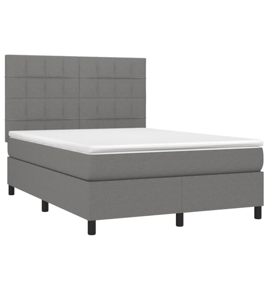 Boxspringbett mit Matratze & LED Dunkelgrau 140x190 cm Stoff