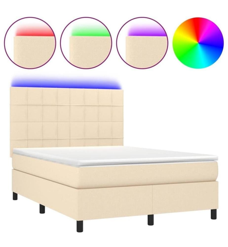 Boxspringbett mit Matratze & LED Creme 140x200 cm Stoff