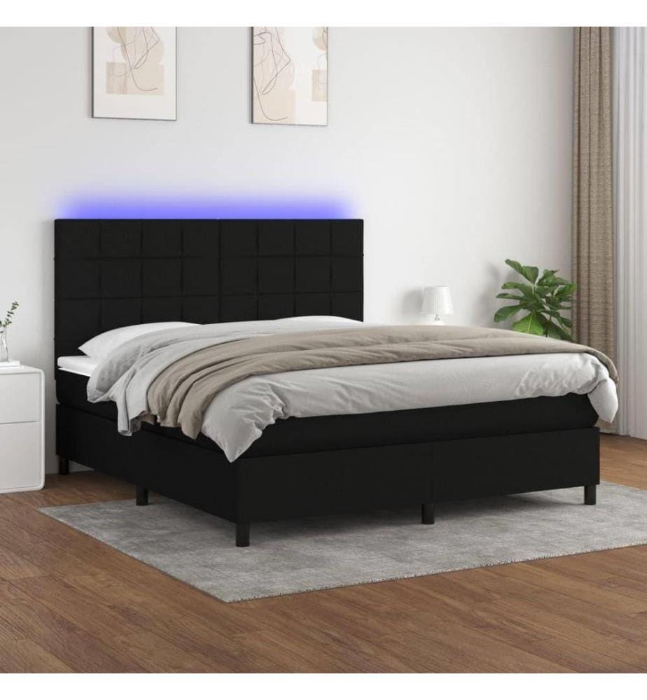 Boxspringbett mit Matratze & LED Schwarz 180x200 cm Stoff