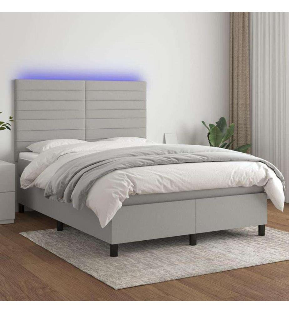 Boxspringbett mit Matratze & LED Hellgrau 140x200 cm Stoff