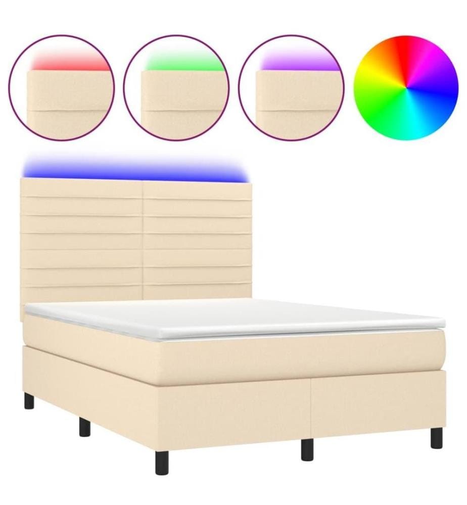 Boxspringbett mit Matratze & LED Creme 140x200 cm Stoff