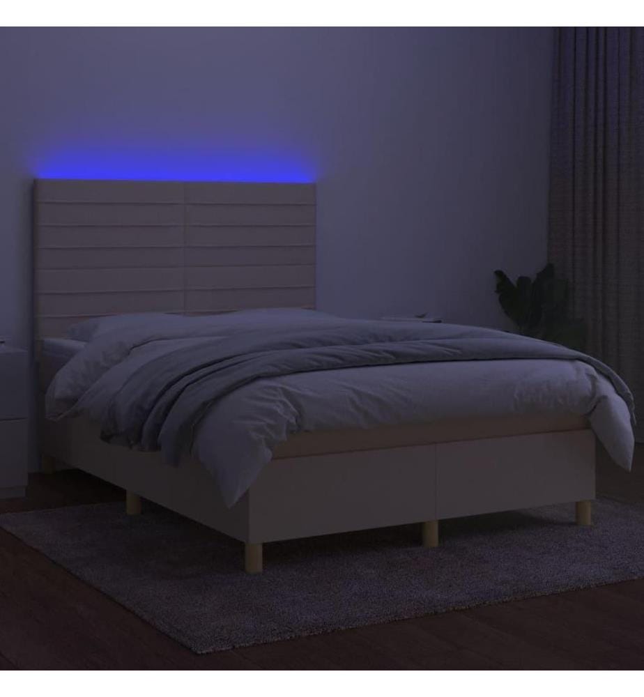 Boxspringbett mit Matratze & LED Creme 140x200 cm Stoff