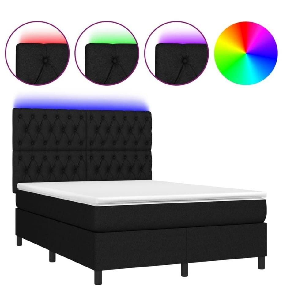 Boxspringbett mit Matratze & LED Schwarz 140x190 cm Stoff