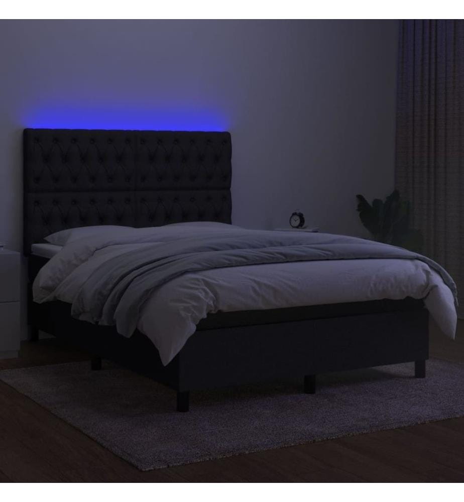 Boxspringbett mit Matratze & LED Schwarz 140x190 cm Stoff