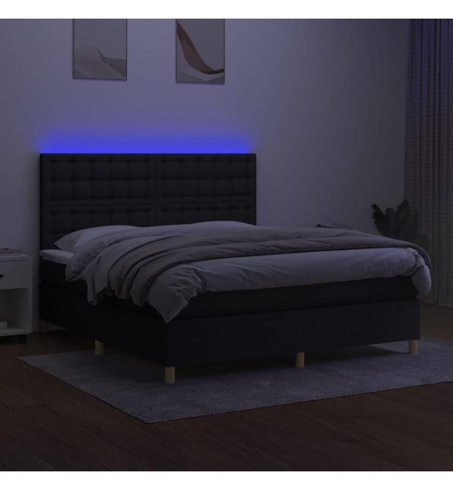 Boxspringbett mit Matratze & LED Schwarz 160x200 cm Stoff
