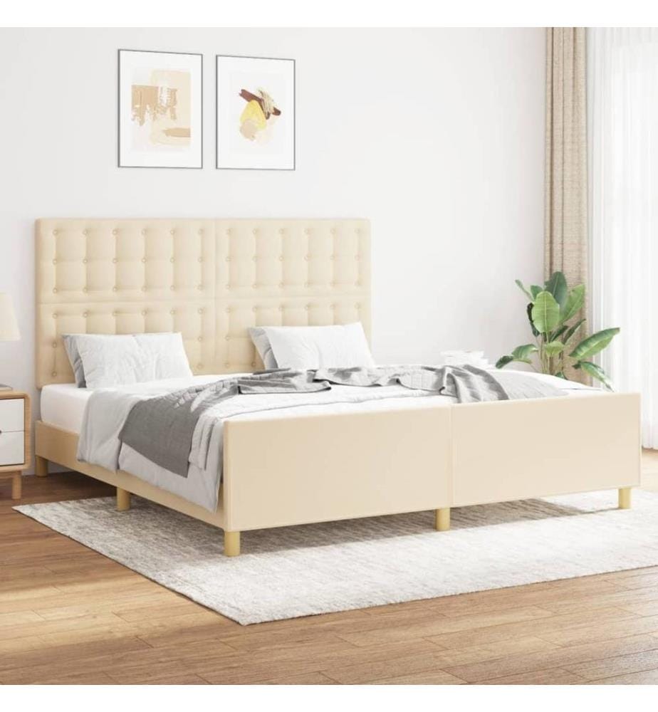 Cadre de lit avec tête de lit Crème 160 x 200 cm Tissu