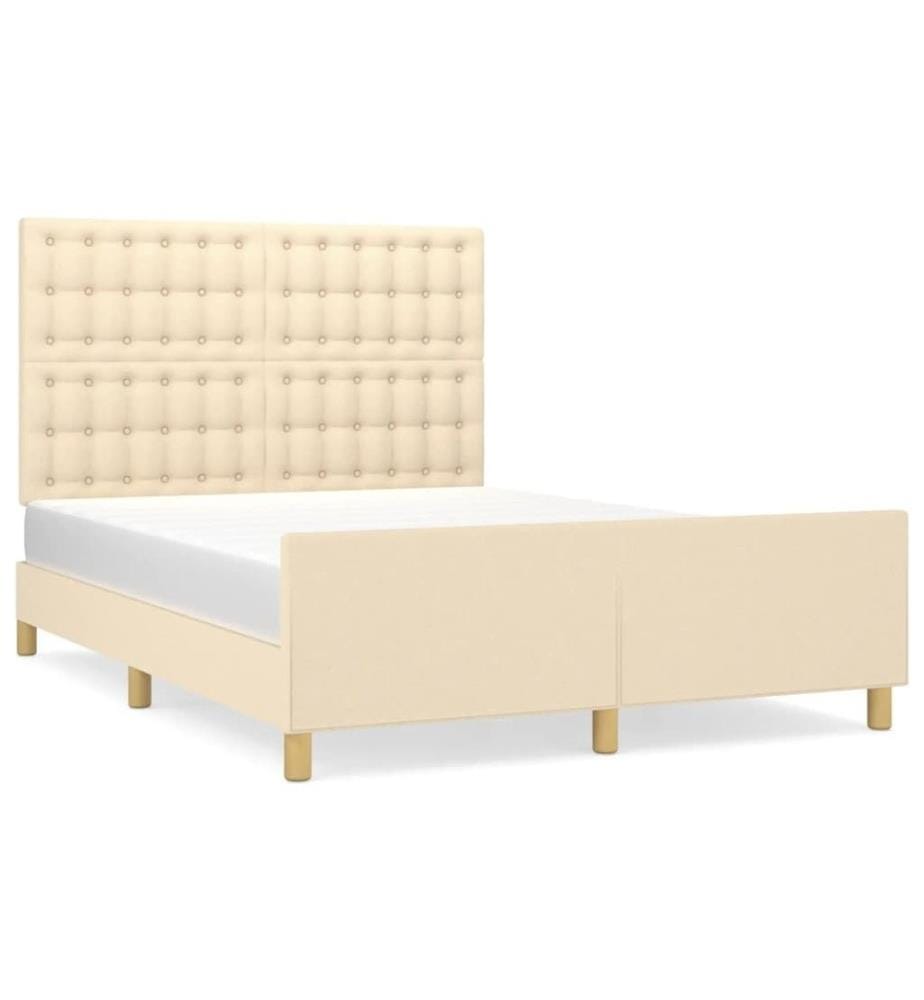 Bettgestell mit Kopfteil Creme 140x190 cm Stoff