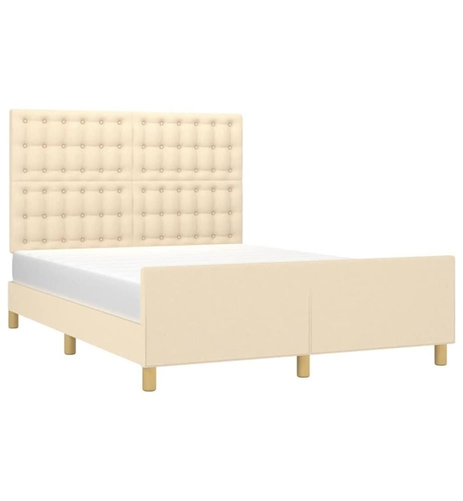 Bettgestell mit Kopfteil Creme 140x190 cm Stoff